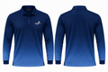 Fairway Shade blue gradient long-sleeve golf polo, front and back