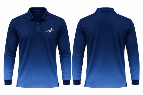 Fairway Shade blue gradient long-sleeve golf polo, front and back