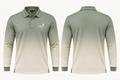 Fairway Shade plain sage to sand two-tone long sleeve golf polo, front and back